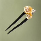 Yellow Flower Ebony Wood Hair Fork