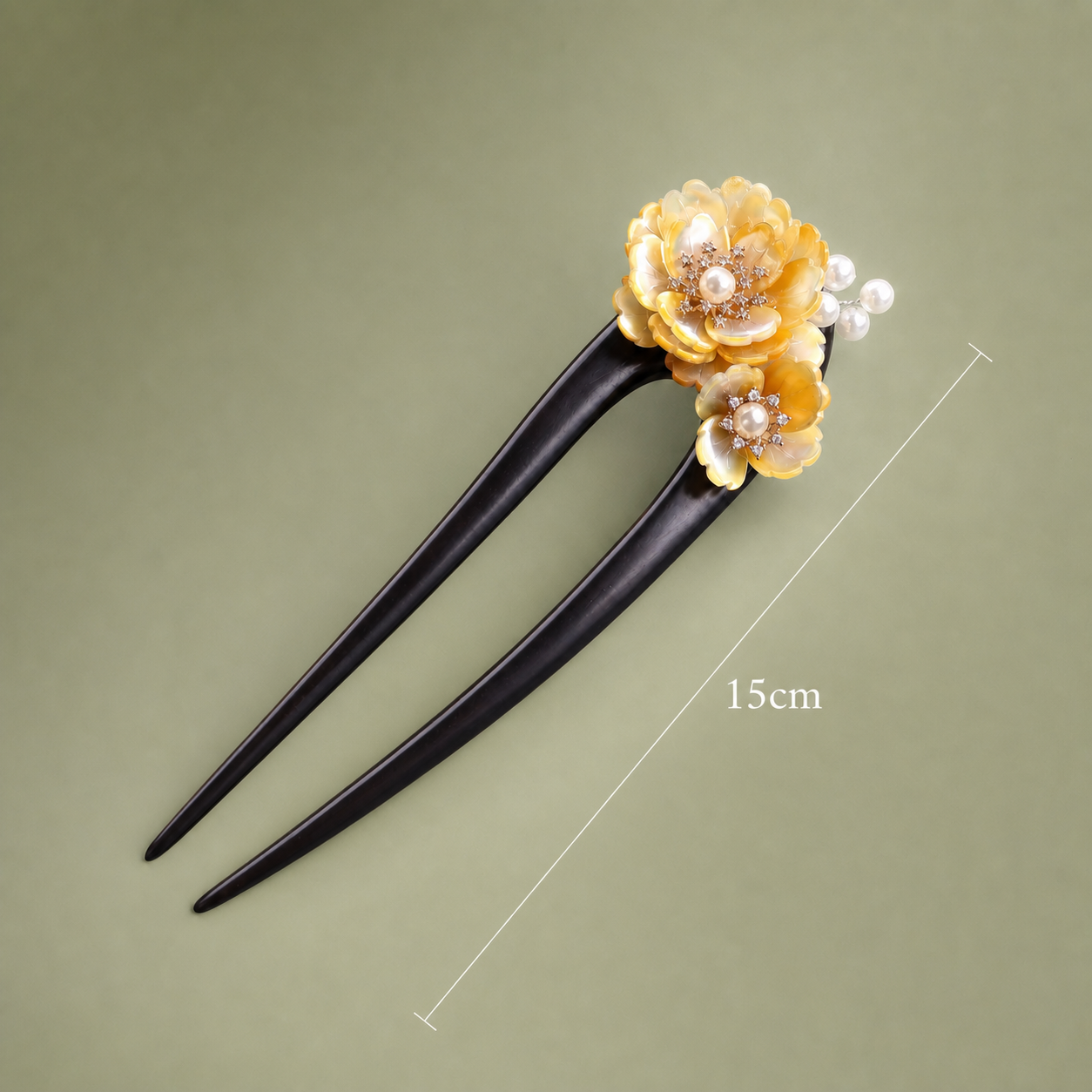 Yellow Flower Ebony Wood Hair Fork