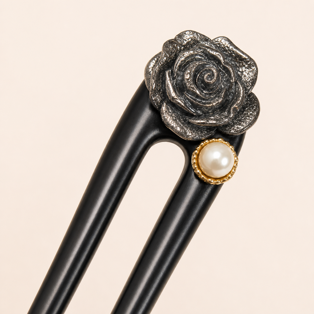 Sizing chart of the HairFork 13 cm U-shaped wooden pin, indicating its precise dimensions engineered as a protective updo tool for fine strands, low hair density, and medium lengths.
