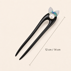 Size chart comparing the 12cm fork for thin hair and the 14cm fork for normal hair volume to help choose the right everyday fit.