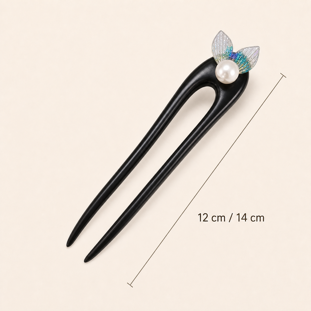 Size chart comparing the 12cm fork for thin hair and the 14cm fork for normal hair volume to help choose the right everyday fit.