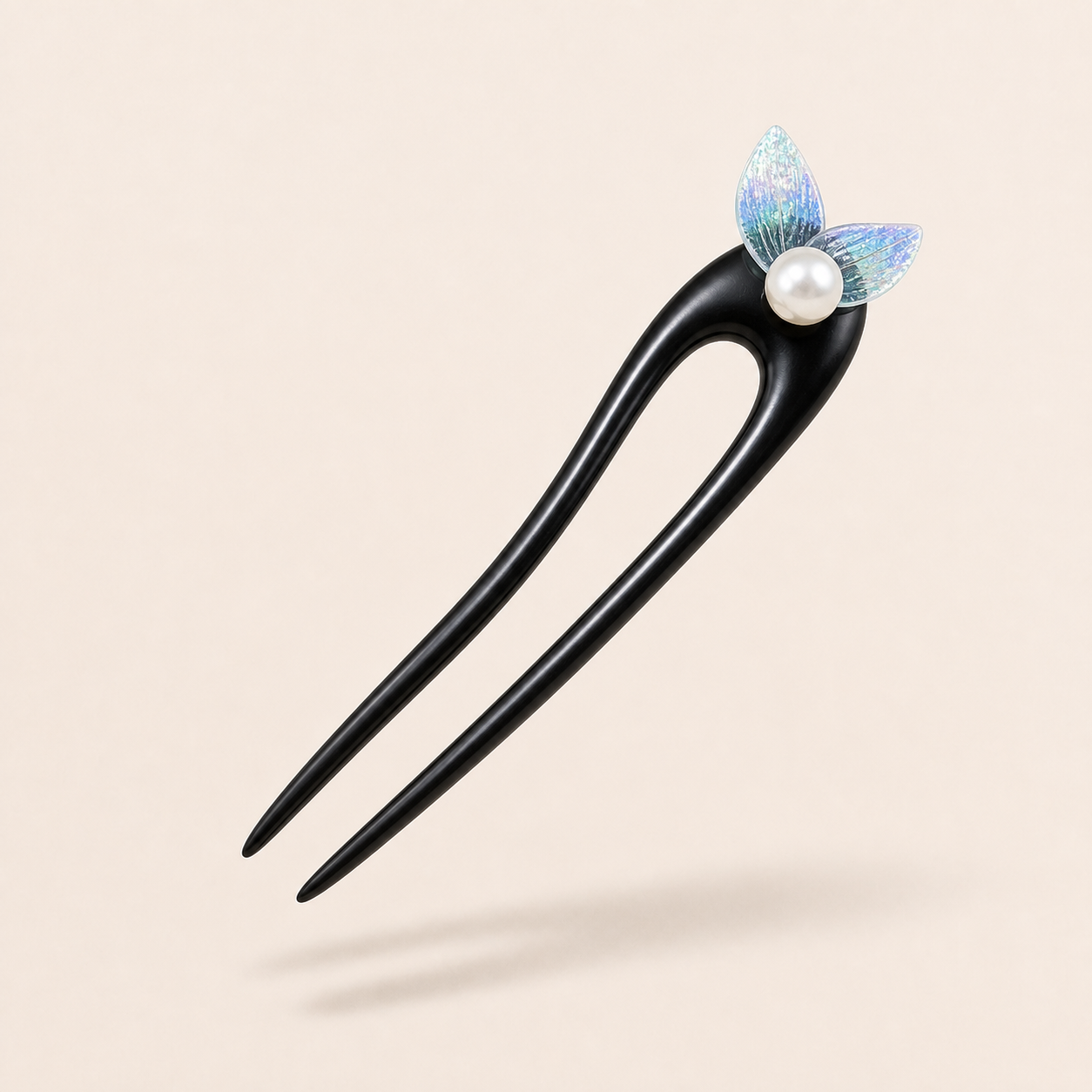 HairFork 12cm and 14cm fishtail ebony wood hair forks, shown as simple 2-prong wooden hair pins for everyday hairstyles.