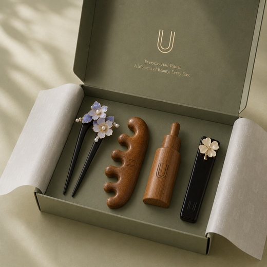 French Twist Kit: Butterfly Flower Wooden Hair Fork