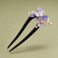 Purple flower pearl ebony wooden hair fork product image