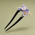 Purple flower pearl ebony wooden hair fork product image