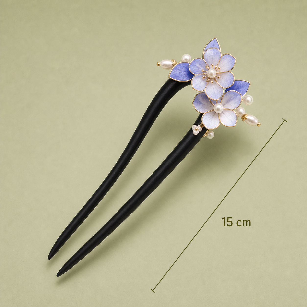 15 cm purple flower ebony hair fork size image