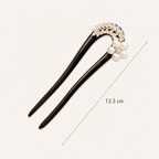 Wheat Grain Wood Hair Fork with pearls and crystals on a white background