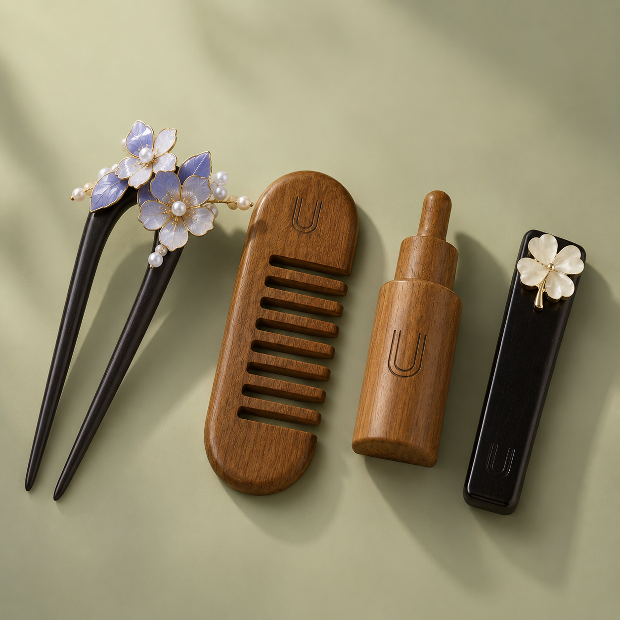 French Twist Kit: Butterfly Flower Wooden Hair Fork : - Ritual Kits