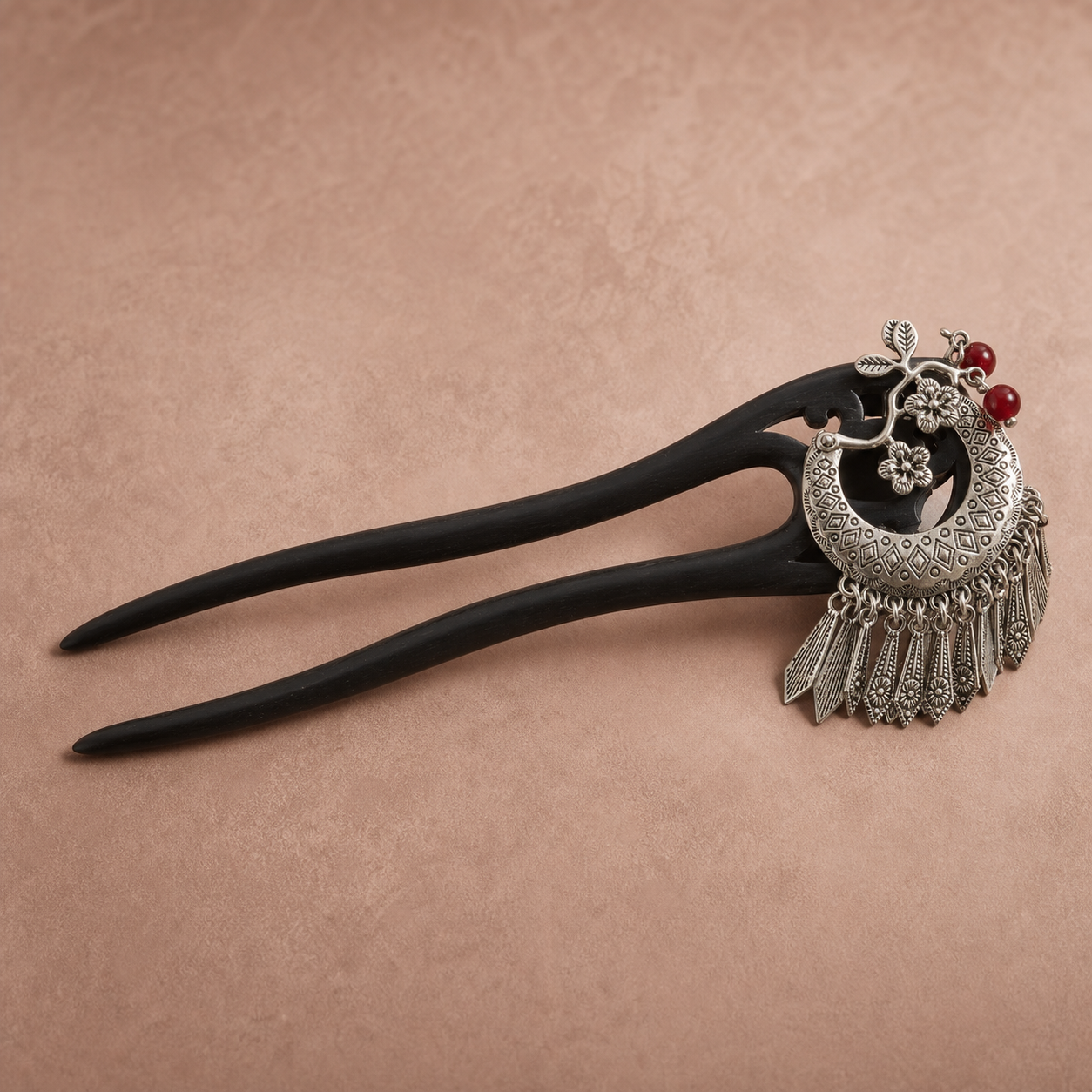 Moon Tassel Ebony Hair Fork : - HairFork