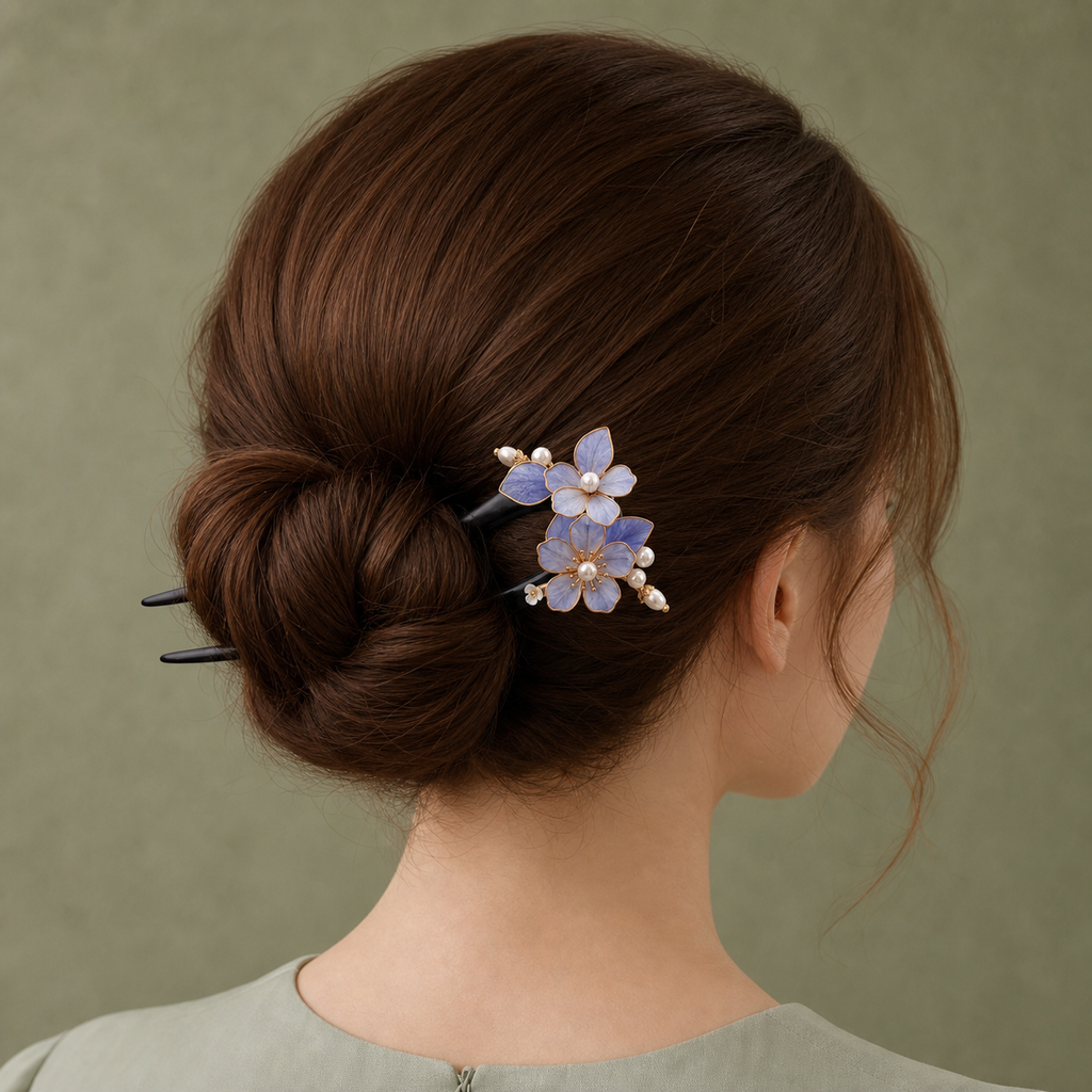 Purple Flower Pearl Ebony Hair Fork : - HairFork