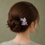 Purple Flower Pearl Ebony Hair Fork : - HairFork