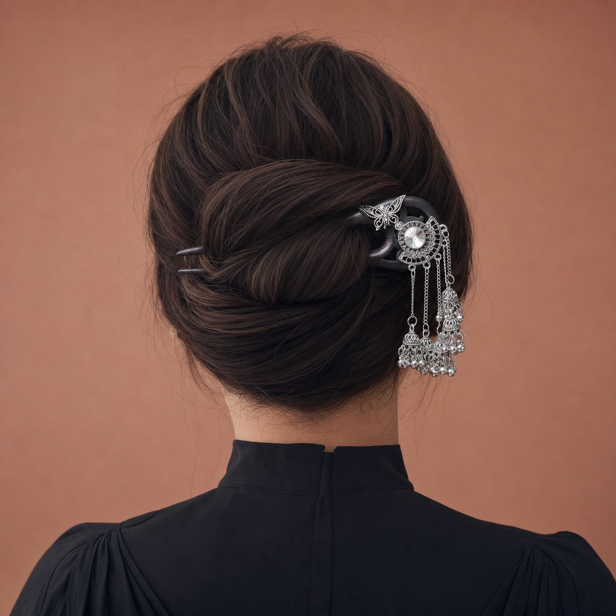 Butterfly Bell Tassel Ebony Hair Fork : - HairFork