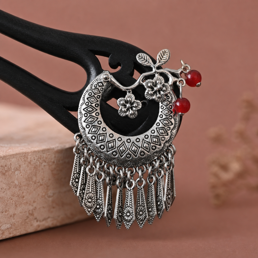Moon Tassel Ebony Hair Fork : - HairFork