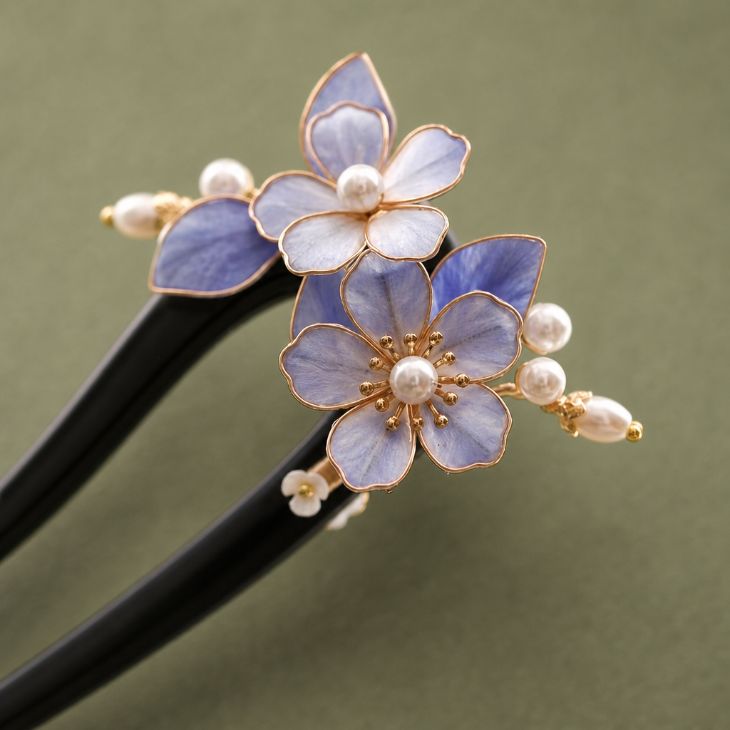 Purple Flower Pearl Ebony Hair Fork : - HairFork