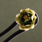 Green Velvet Flower Ebony Wood Hair Fork : - HairFork