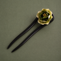 Green Velvet Flower Ebony Wood Hair Fork : - HairFork