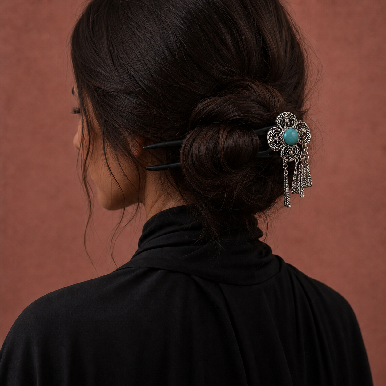 Blue Turquoise Tassel Ebony Hair Fork : - HairFork