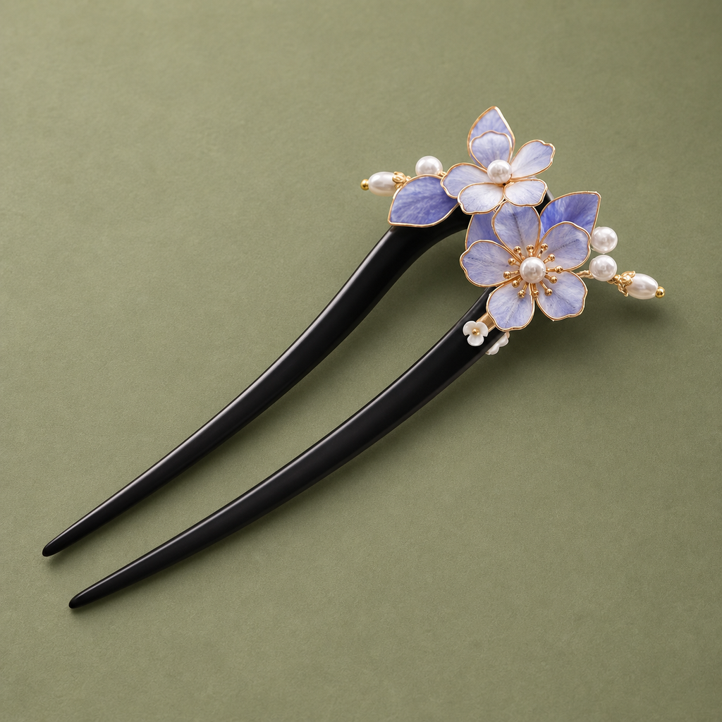 Purple Flower Pearl Ebony Hair Fork : - HairFork
