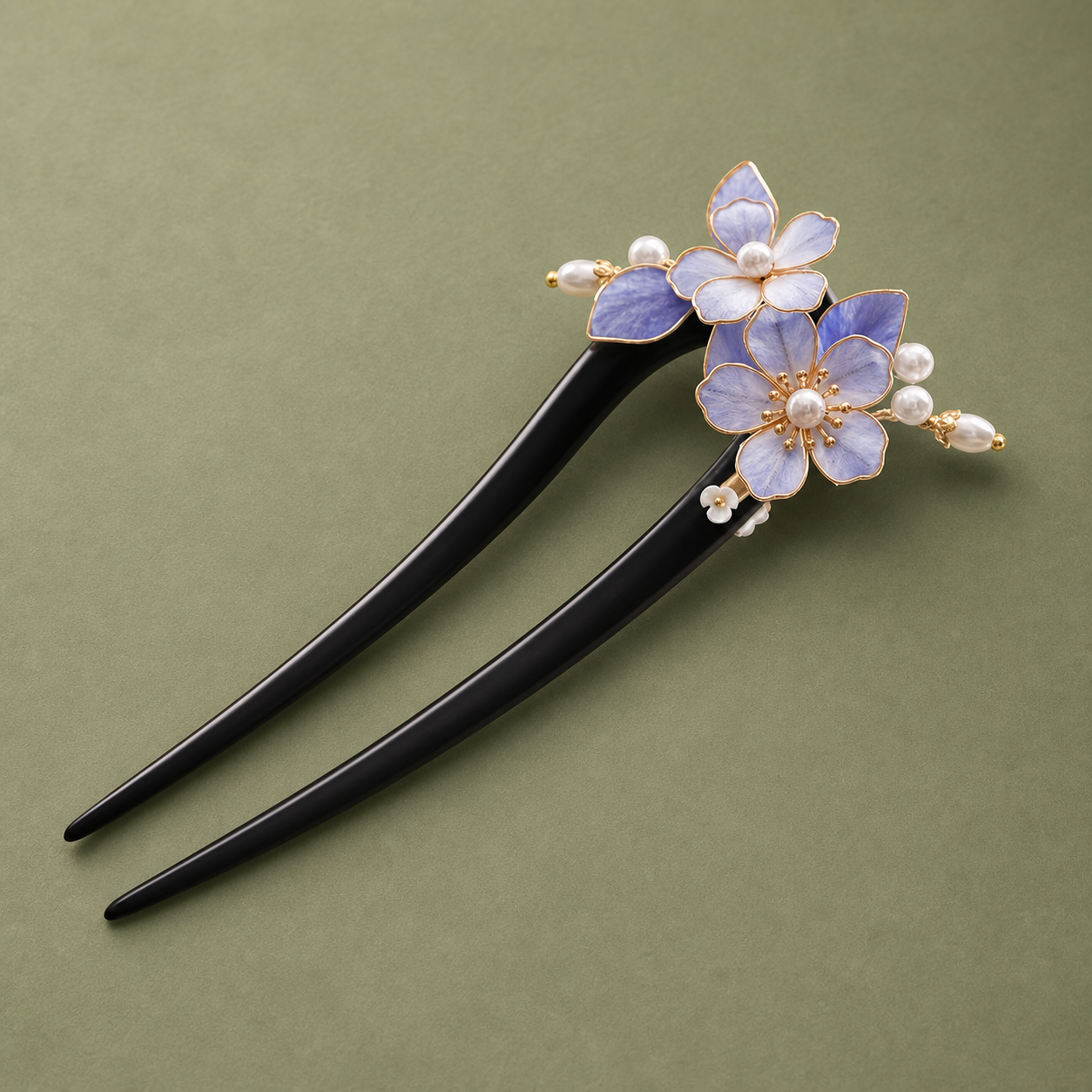 Purple Flower Pearl Ebony Hair Fork : - HairFork