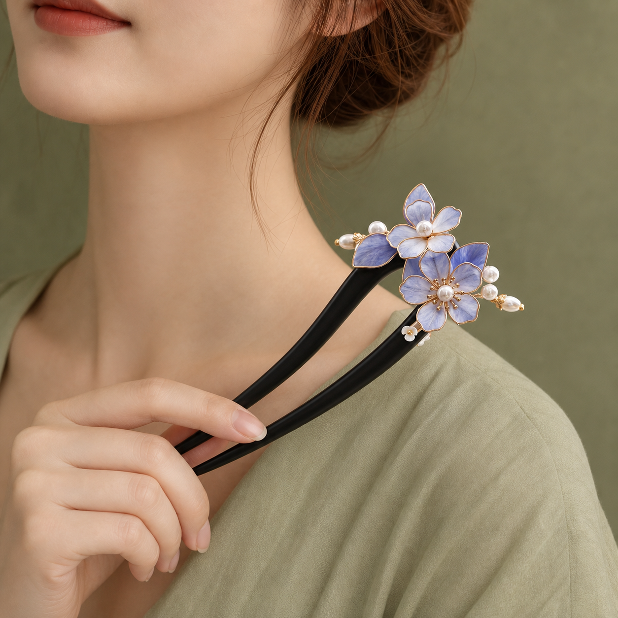 Purple Flower Pearl Ebony Hair Fork : - HairFork