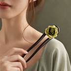 Green Velvet Flower Ebony Wood Hair Fork : - HairFork