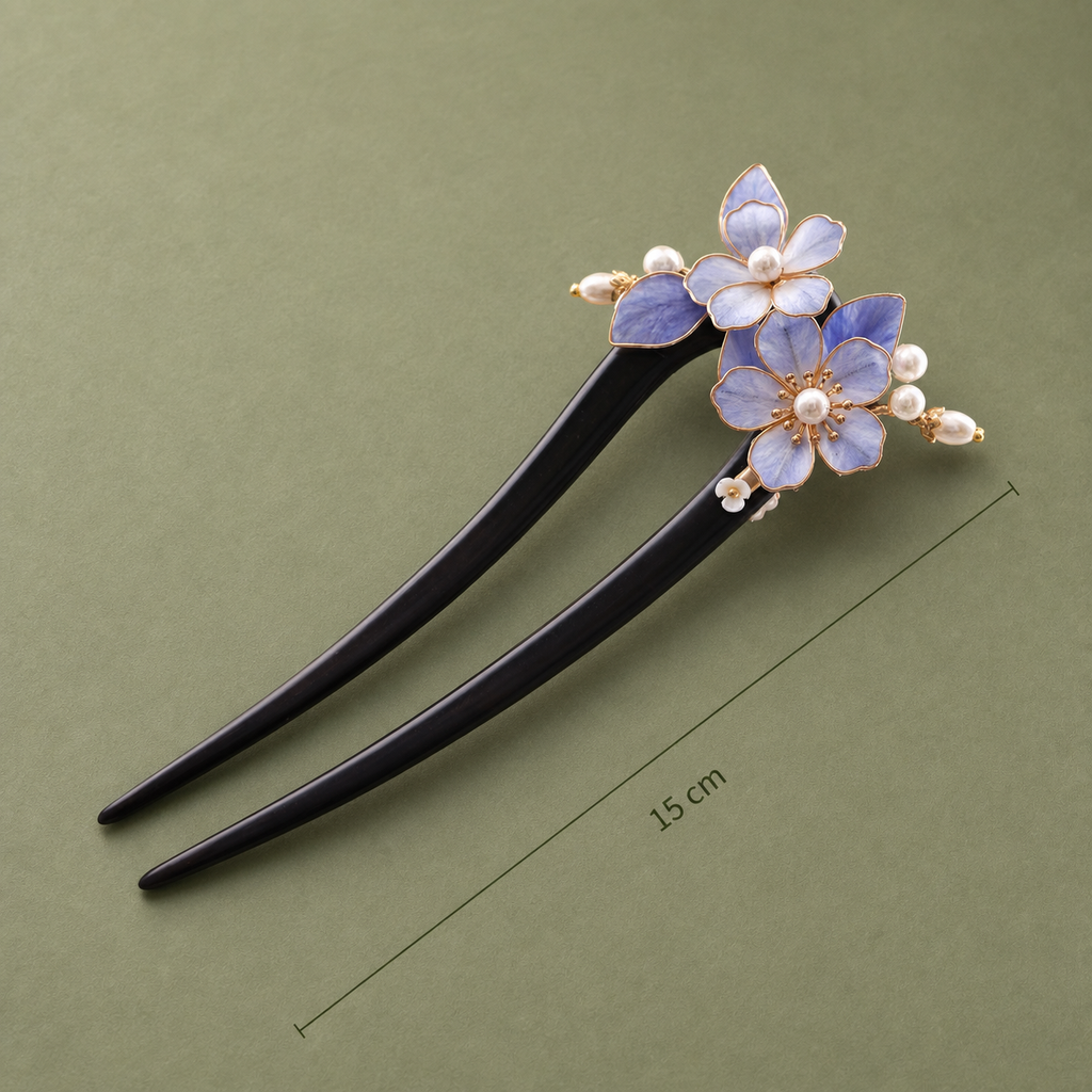 Purple Flower Pearl Ebony Hair Fork : - HairFork
