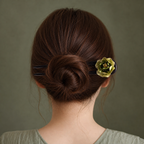 Green Velvet Flower Ebony Wood Hair Fork : - HairFork