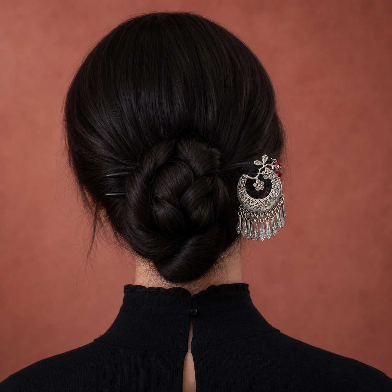 Moon Tassel Ebony Hair Fork : - HairFork