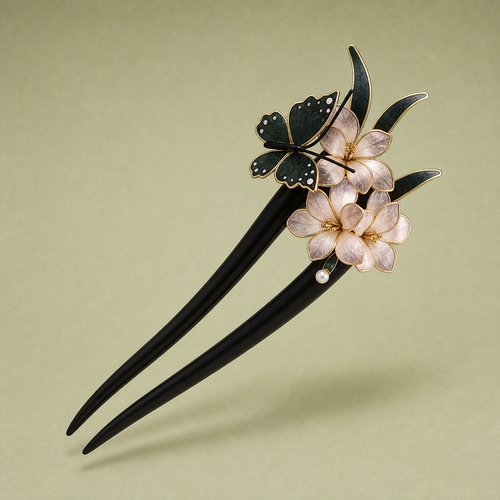 Butterfly flower wooden hair fork product image
