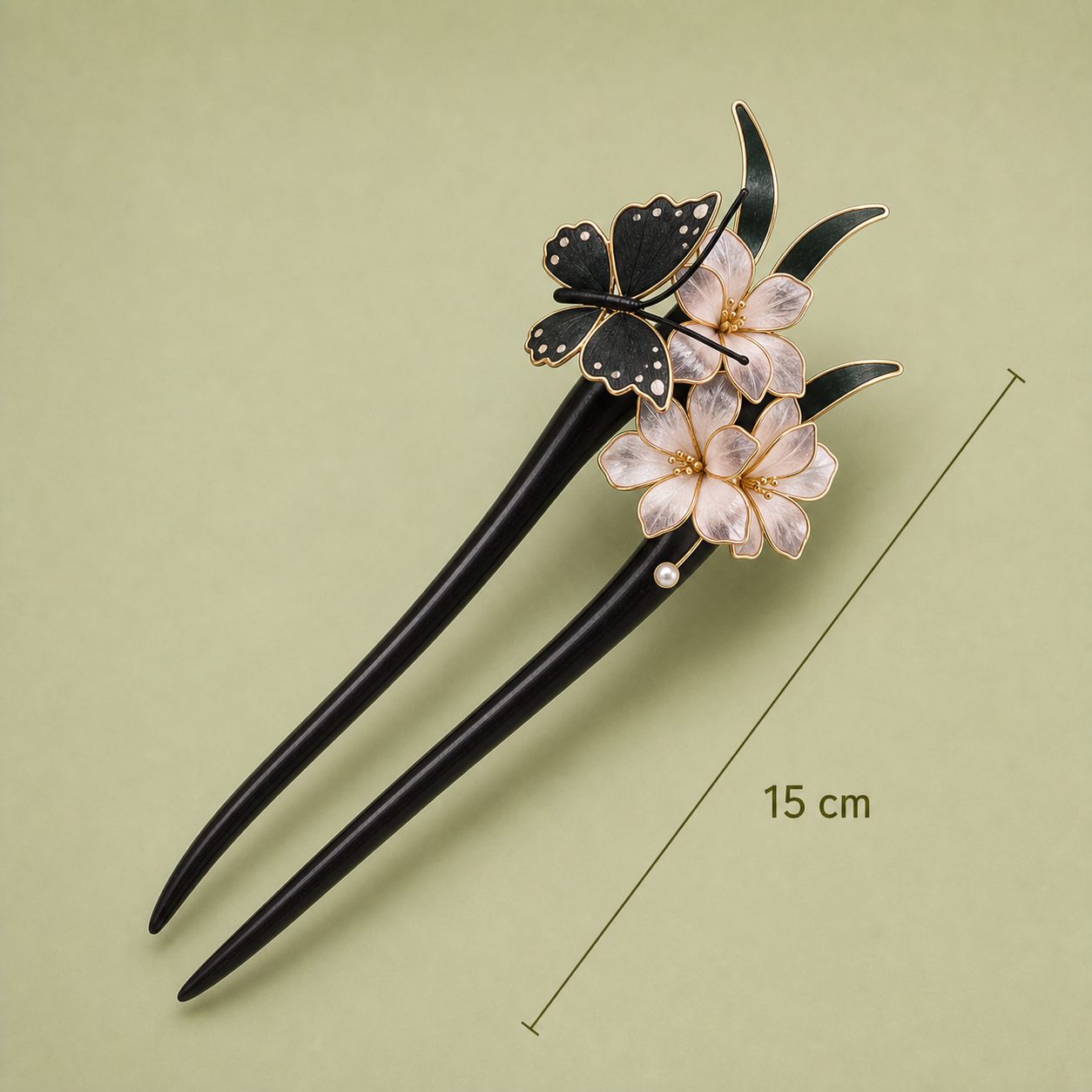 15 cm butterfly flower wooden hair fork size image