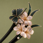 Close-up of polished wooden hair fork flower detail
